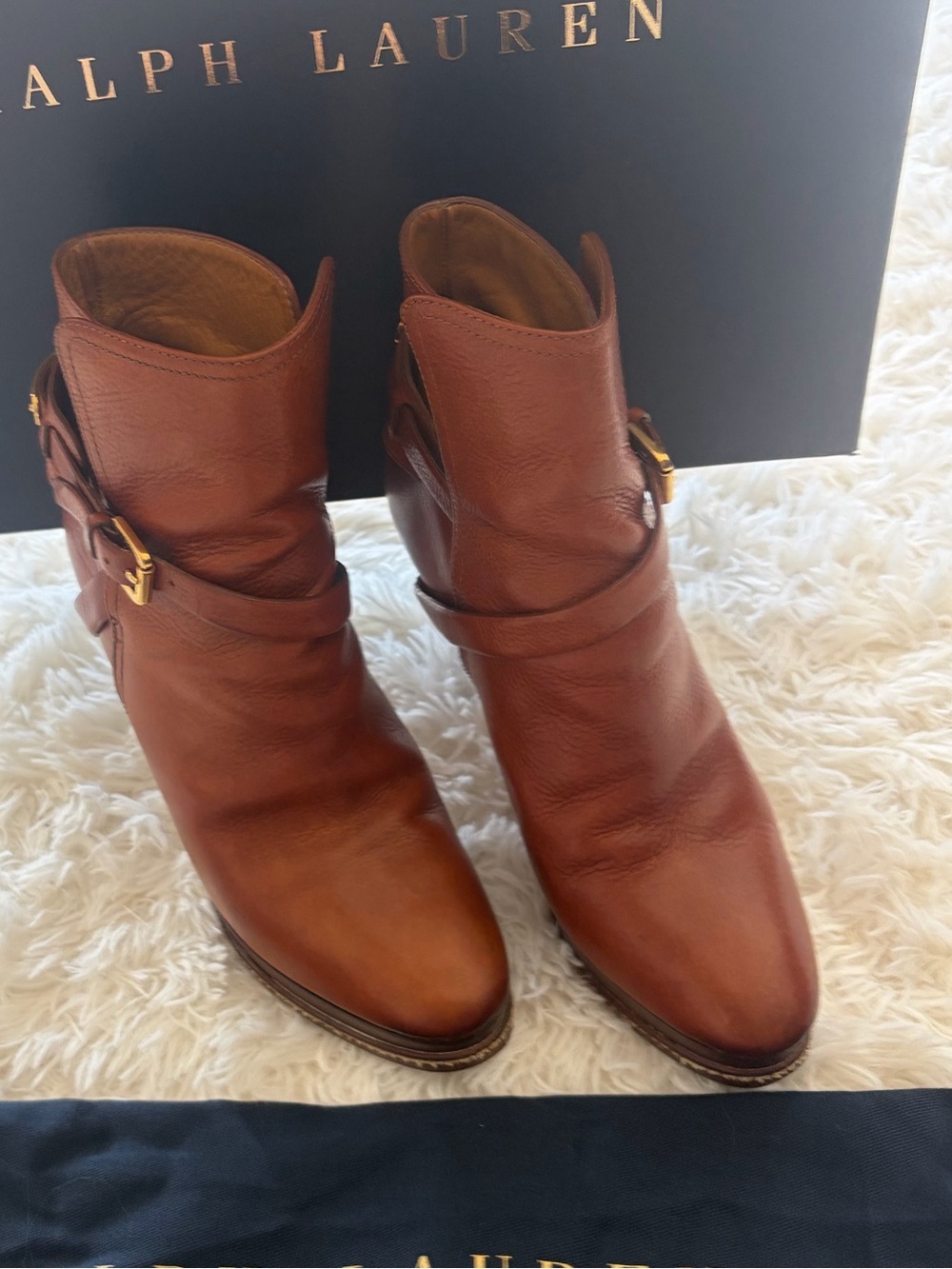 Ralph Lauren Collection Vira Ankle Vachetta tan boots Made in Italy 7.5